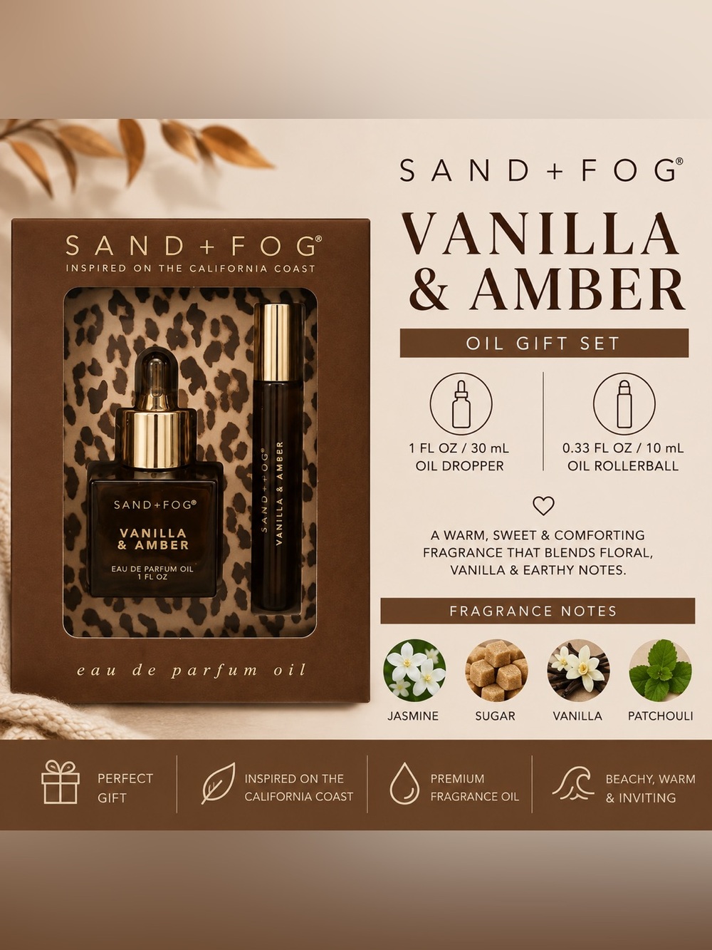 Sand + Fog Vanilla & Amber Oil Gift Set NIB